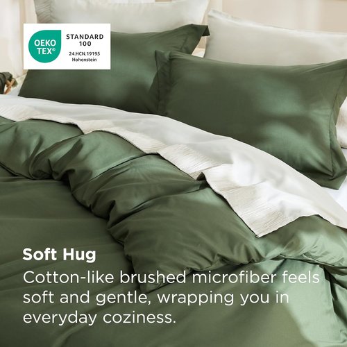 Bedsure Duvet Cover Set - Soft Double Brushed Queen Size Bedding in Olive Green | 3 Pieces with Zipper Closure