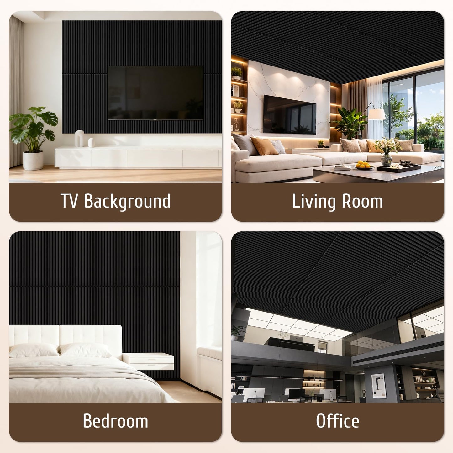 Qidejoy 12 Pcs 3D PVC Slat Wall Panels, 2x4 FT Ceiling Panels, Decorative Drop Ceiling Tiles, Fluted Textured Modern Paneling for Interior Decor, Living Room, Bathroom, TV Background, Office (Black)