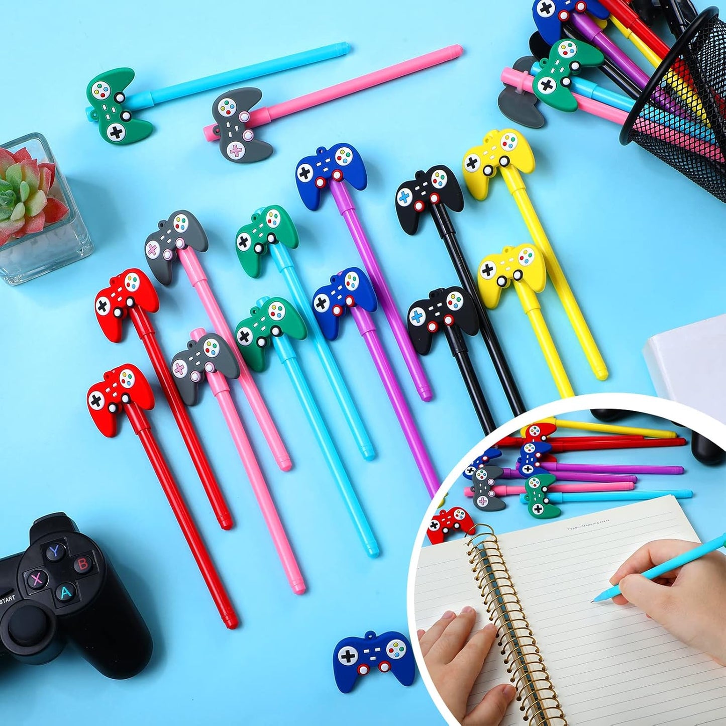 Tinlade 24 Pcs Video Game Pens - Fun Gamer Party Favors for Birthdays | Multicolor Controller Ink Pens
