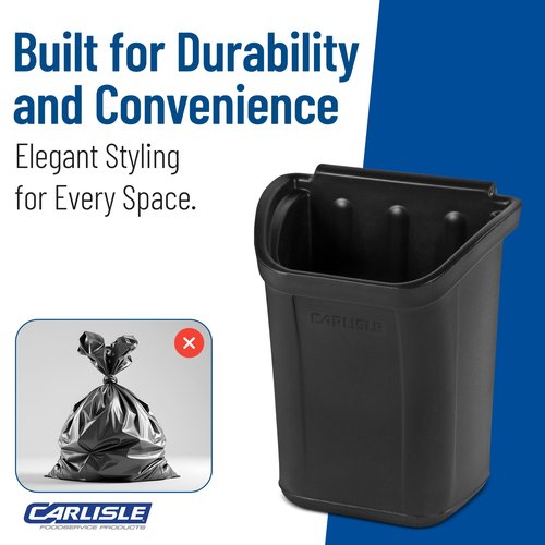Carlisle FoodService Products CC11TH03 Trash Bin for Bussing Cart, 7 gal Capacity, 22" Height, 18" Width, 12.25" Length, Polyethylene (PE), Black