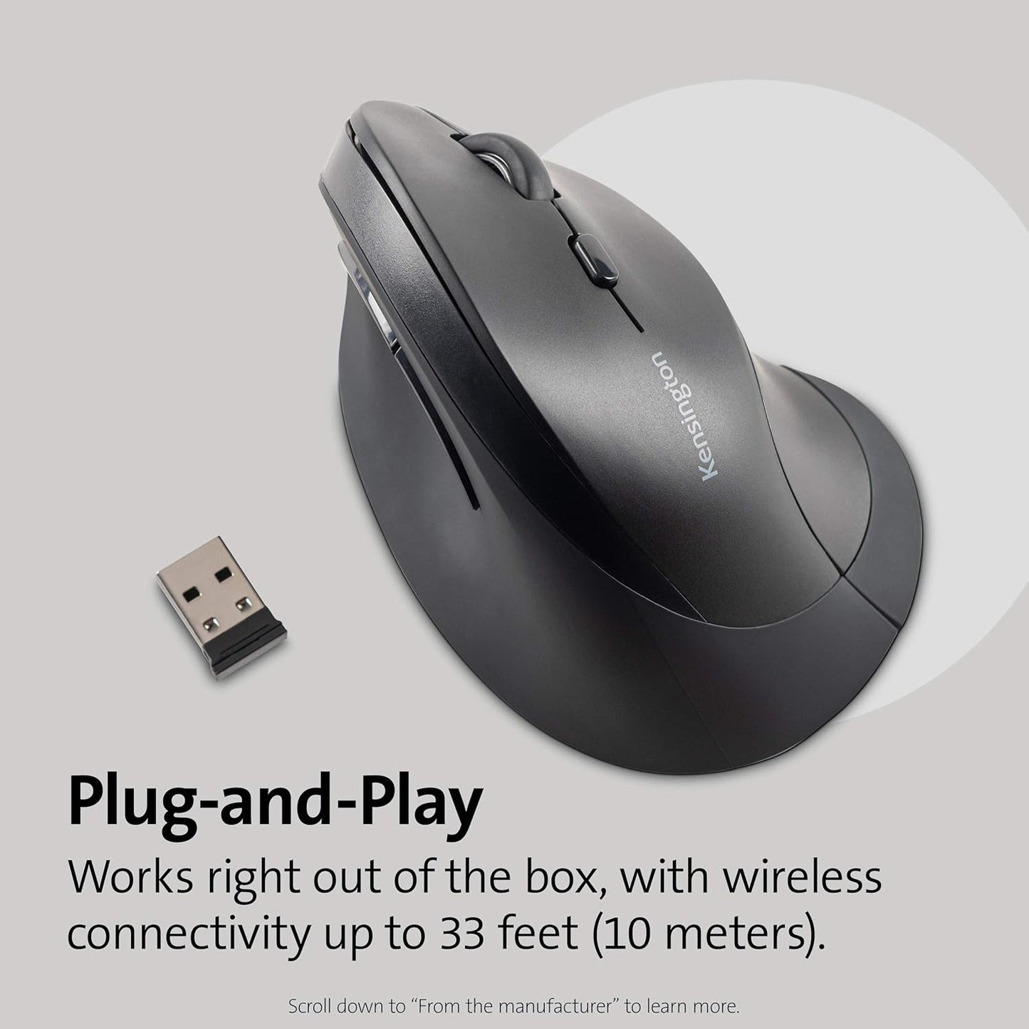 Kensington (K75575WW), Ergonomic Vertical Wireless Mouse Grey/Black