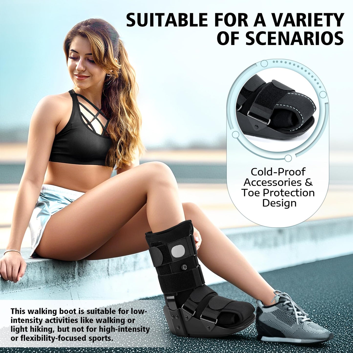 Medibot Advanced Walking Boot for Ankle Injuries & Fractures Adjustable Air Splint with Pump, Medium Black, Fits Shoe Size 6-10'', Men and Women