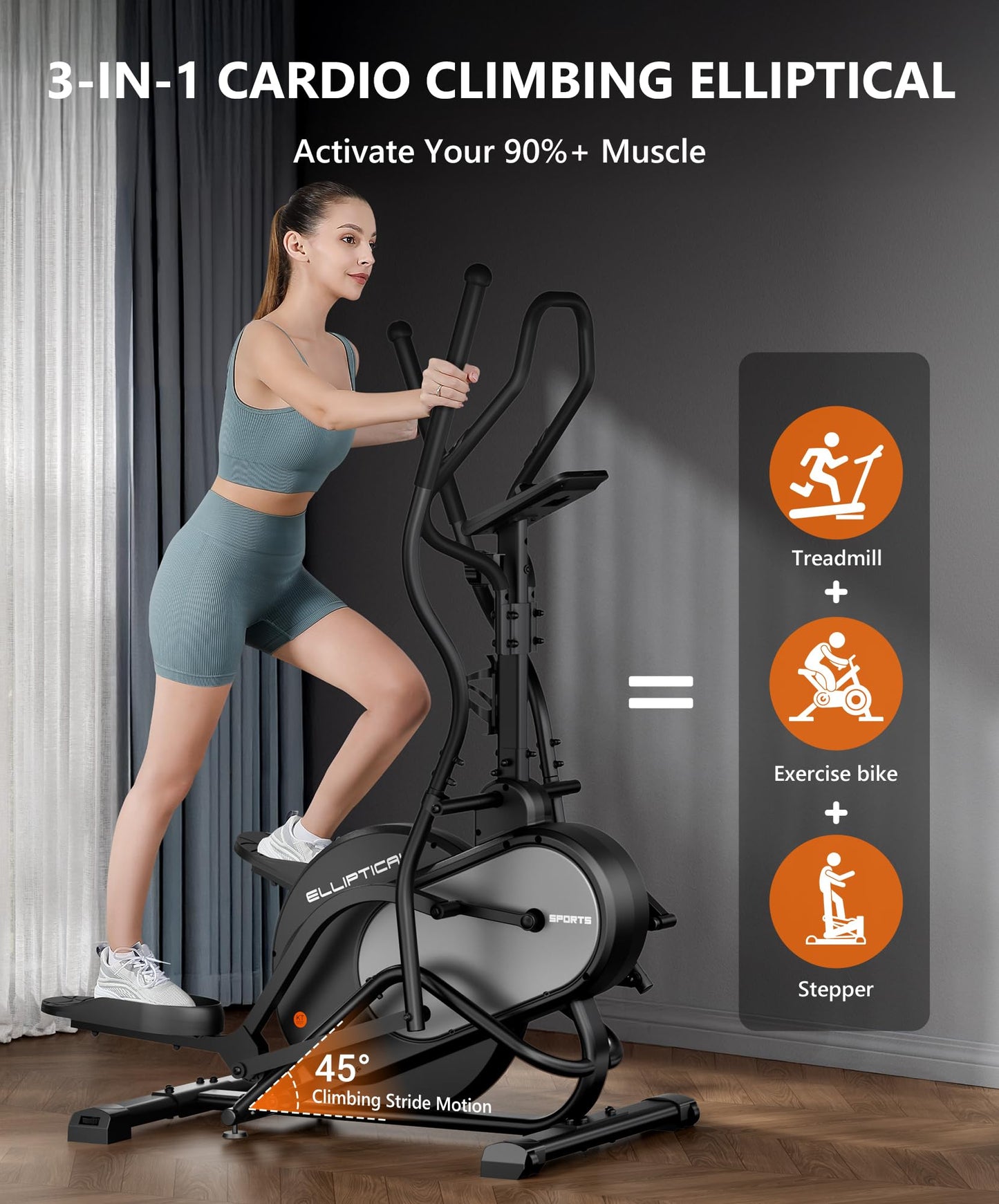 THERUN Elliptical Exercise Machine, Cardio Climber Elliptical Machine for Home, Stair Stepper Elliptical Training Machines w/ 13LBS&18LBS Flywheel, 16 Levels Resistance (18LBS Flywheel Grey)