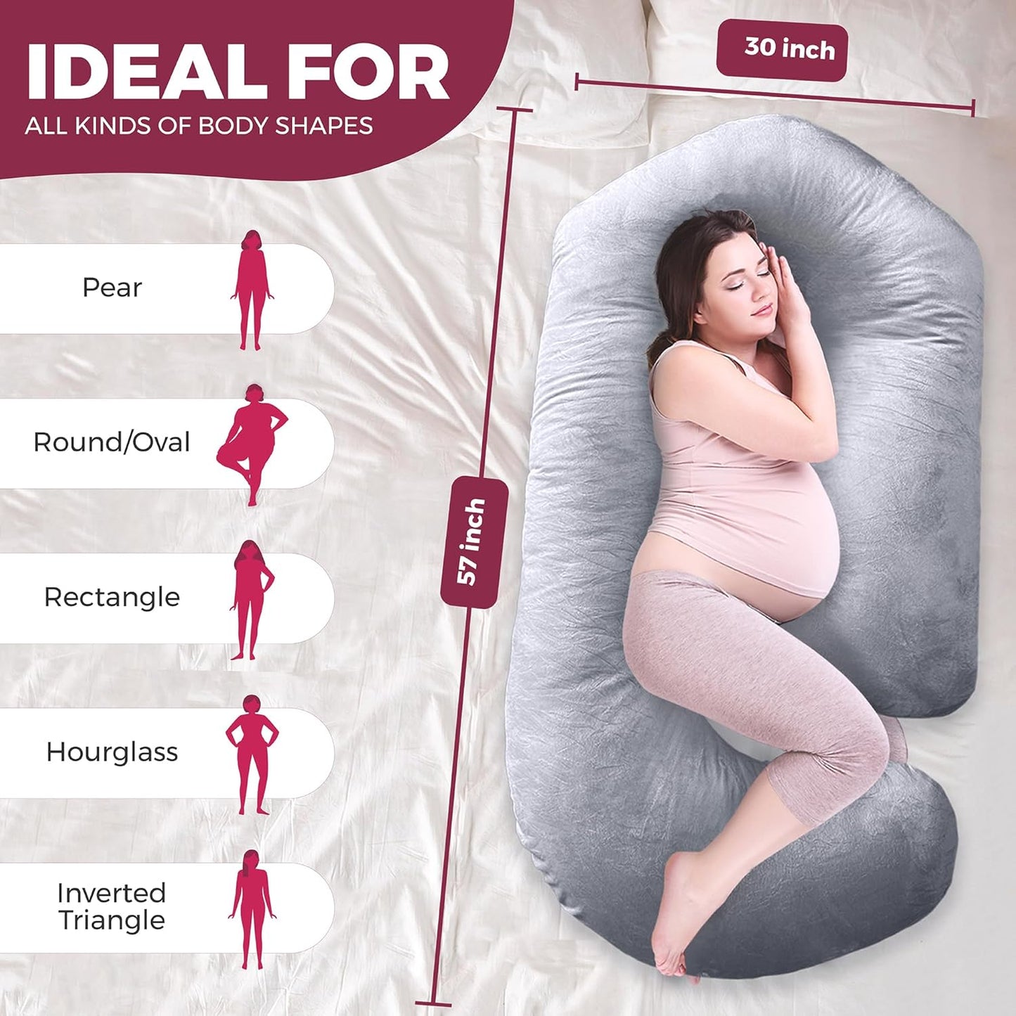 PILLANI Pregnancy Pillow - 57-Inch Maternity Support for Back, Belly, Neck & Hips | Removable Washable Cover