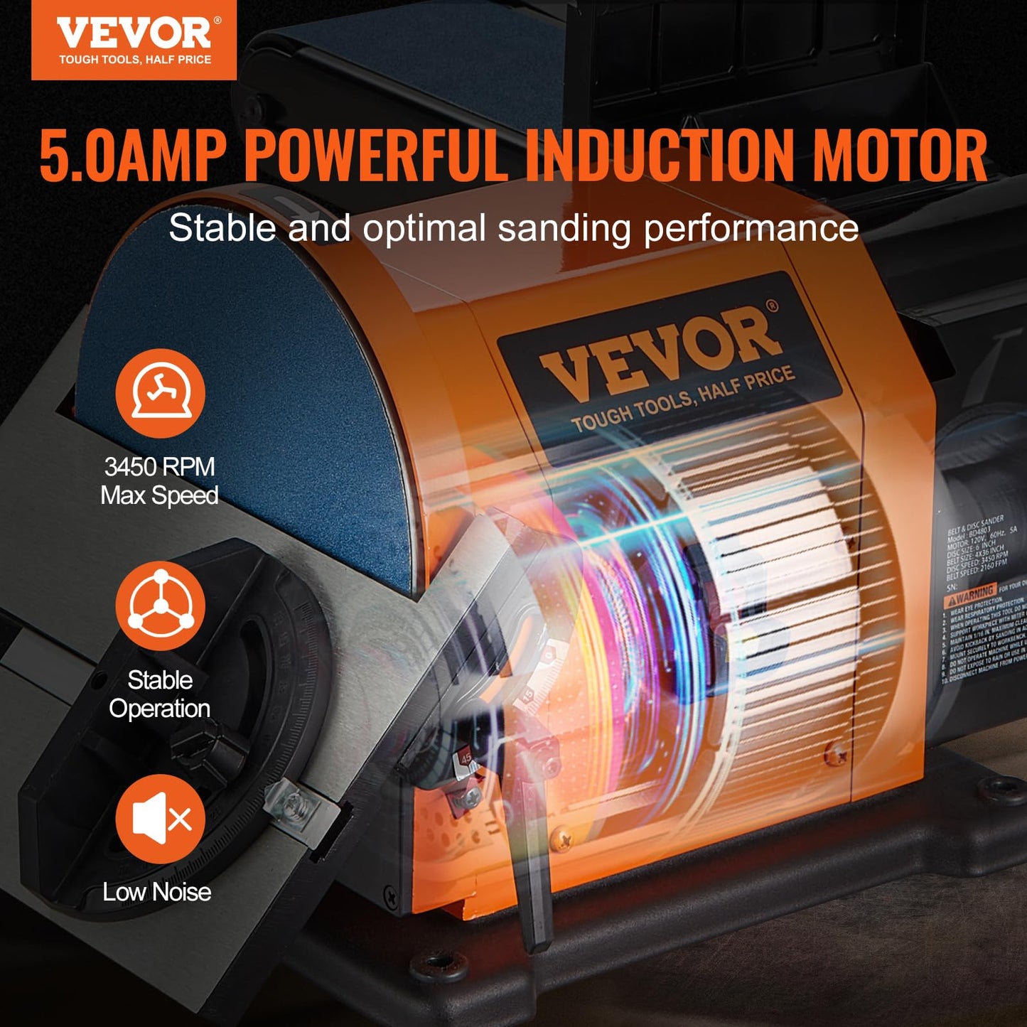VEVOR 8" Disc Sander and 4"x 36" Professional Belt Sander,Belt Sander with 5A Induction Motor Cast Aluminum Worktable for Woodworking