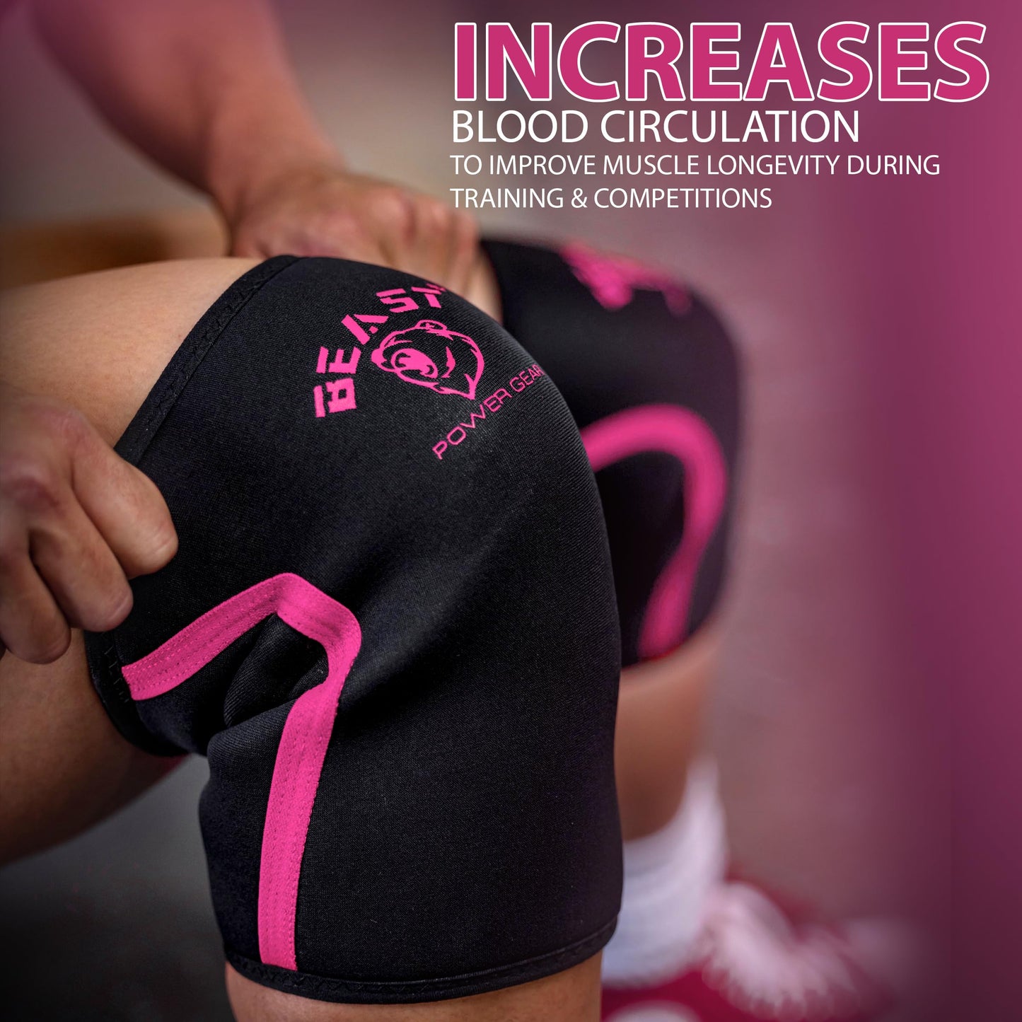 Beast Power Gear Neoprene Compression Knee Sleeves 7MM Support for Squats, Gym CrossFit Training, Powerlifting, Weightlifting, Wrestling for Men & Women (Black/Pink, Small)