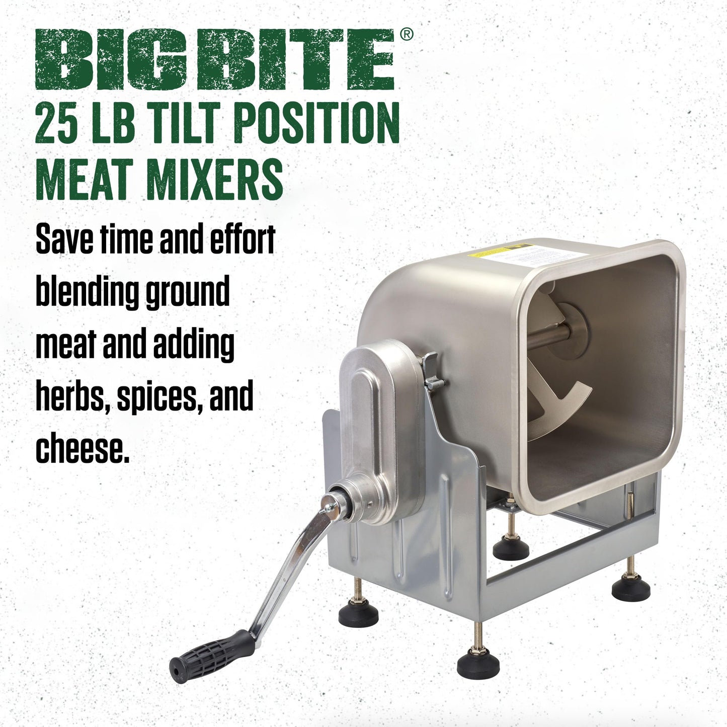 LEM Products BigBite Tilt Meat Mixer, 25 lb Stainless Steel Meat Mixer for Ground Beef, Sausage Making, Kitchen Meal Prep, Manual or Grinder-Driven Mixing for Home Use
