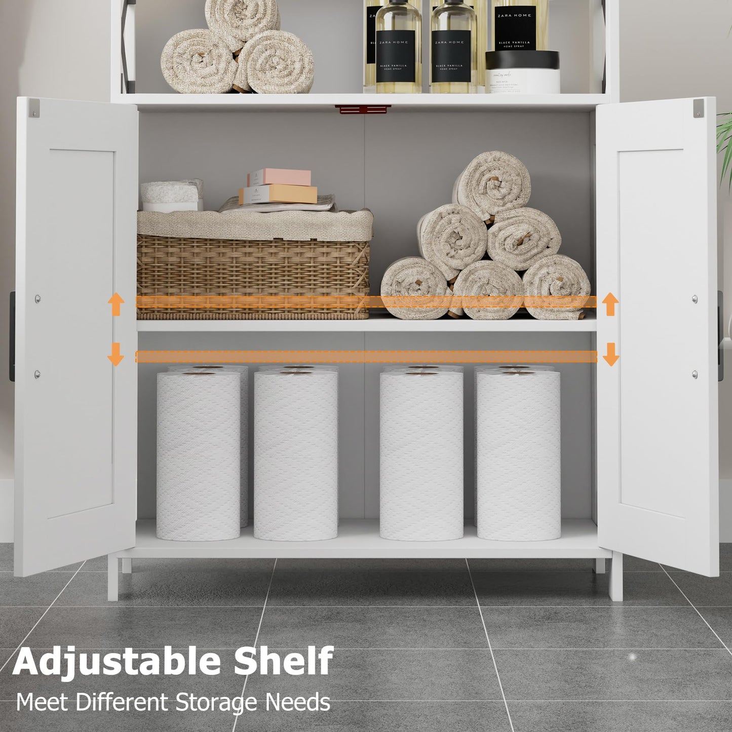 Homhedy Farmhouse Bathroom Storage Cabinet with 2 Doors, Toilet Paper Cabinet with Adjustable Shelf, Small Bathroom Cabinet for Kitchen/Laundry/Living Room, 11.8 x 23.6 x 31.5 Inches, White