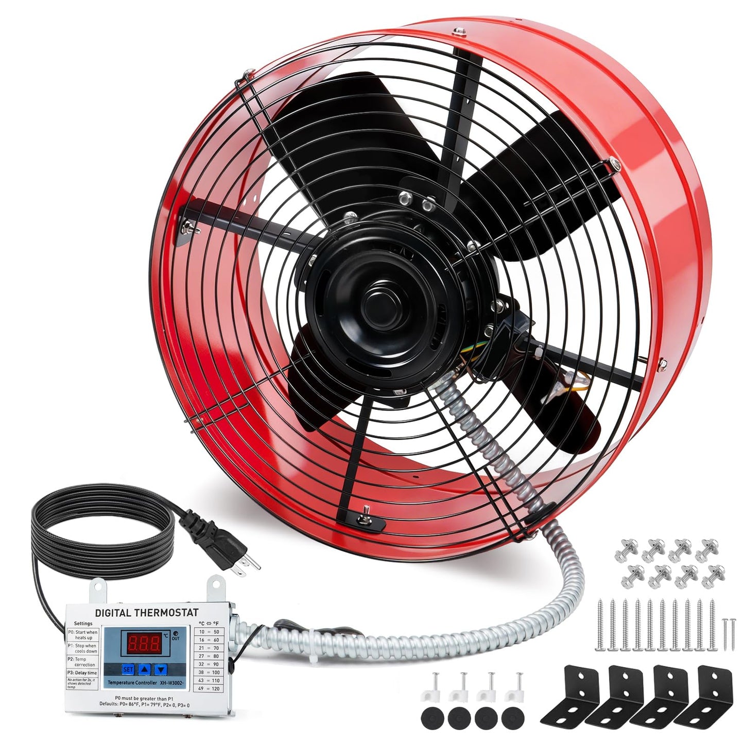 15" Gable Attic Fan with Thermostat, 1650CFM Plug-and-Play Attic Gable Vent Fan with Start Capacitor for 2500 sq.ft, Quiet Attic Exhaust Fan with Thermostat & 20FT Power Cord for House Garage Shed