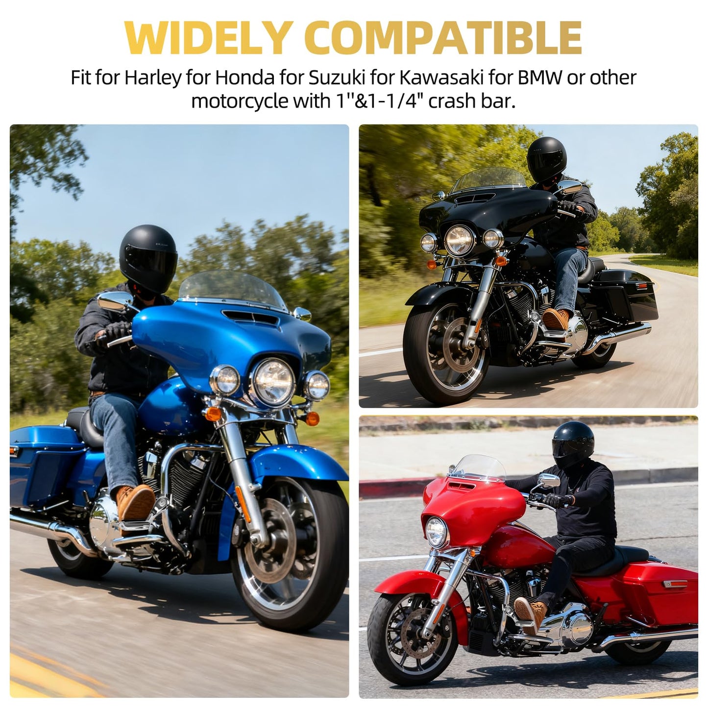 Upgrade Highway Footpegs, 1.25" Motorcycle Highway Pegs Long Angled Adjustable Chrome and Rubber Style Fit for Harley Touring Street Glide Road King Softail Dyna Fit 1-1/4" Engine Guard(Chrome)