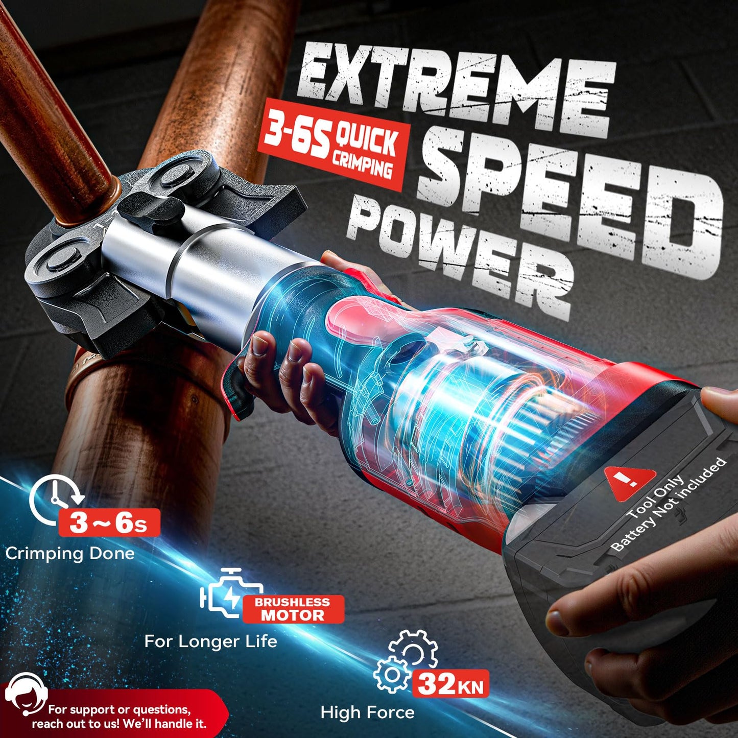 Ecarke Pro Press Tool Compatible with Milwaukee 18V battery, Electric Pipe Crimping Tool for 1/2" to 2" Copper Pipes,32KN of crimping force 360° Rotation Automatic Crimper Brushless Motor, Tool Only