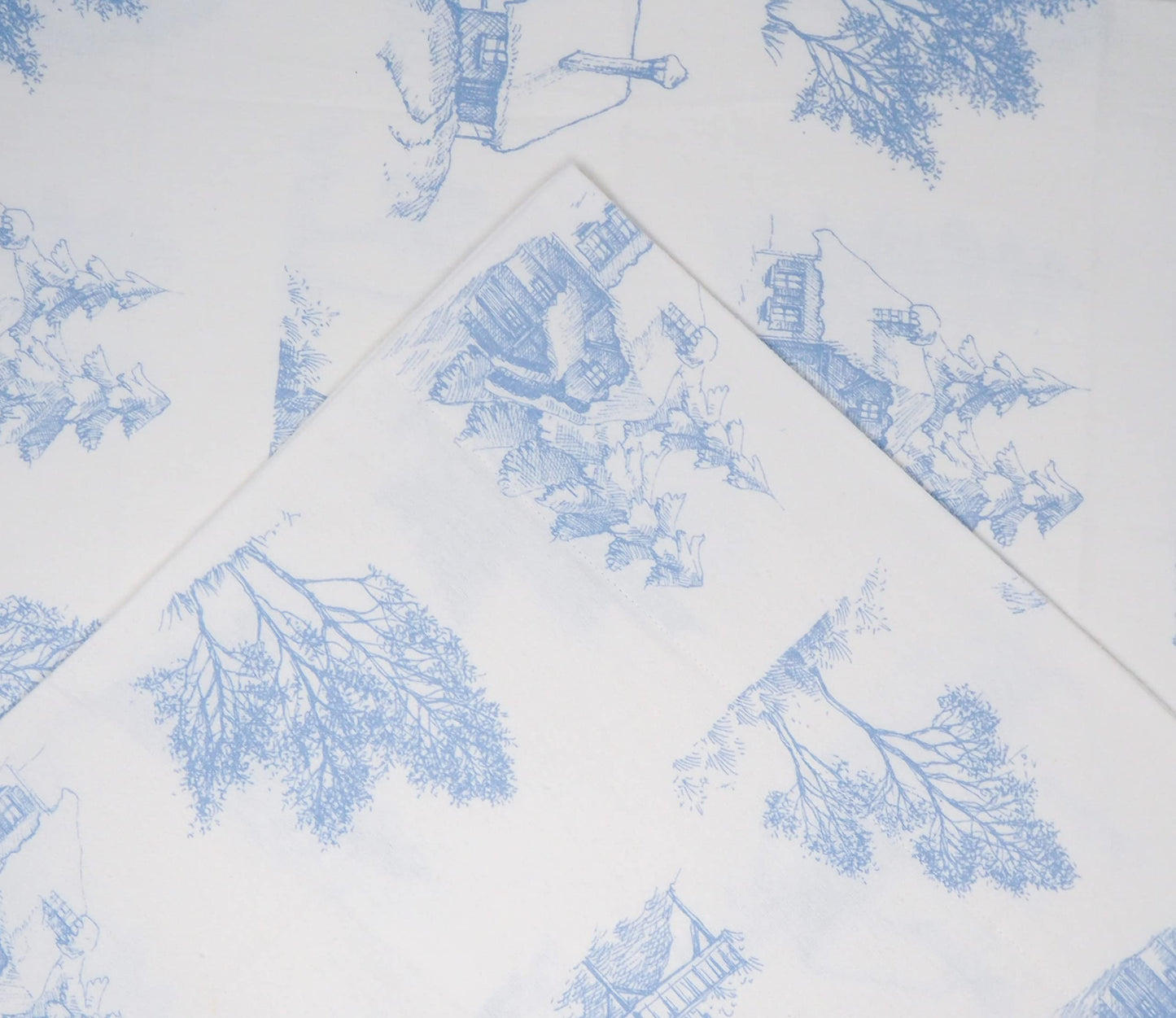 Pointehaven 180 GSM Cotton Flannel Duvet Set - Full/Queen, Scenic Toile, Blue