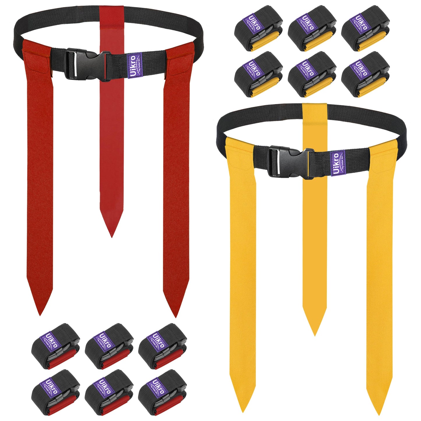 Uikro Flag Football Belts, 14 Player Flag Football Set with 42 Flags for Adults Youth Kids, Sports Training Competition (Yellow & Red, 14 Player, 42 Flags)