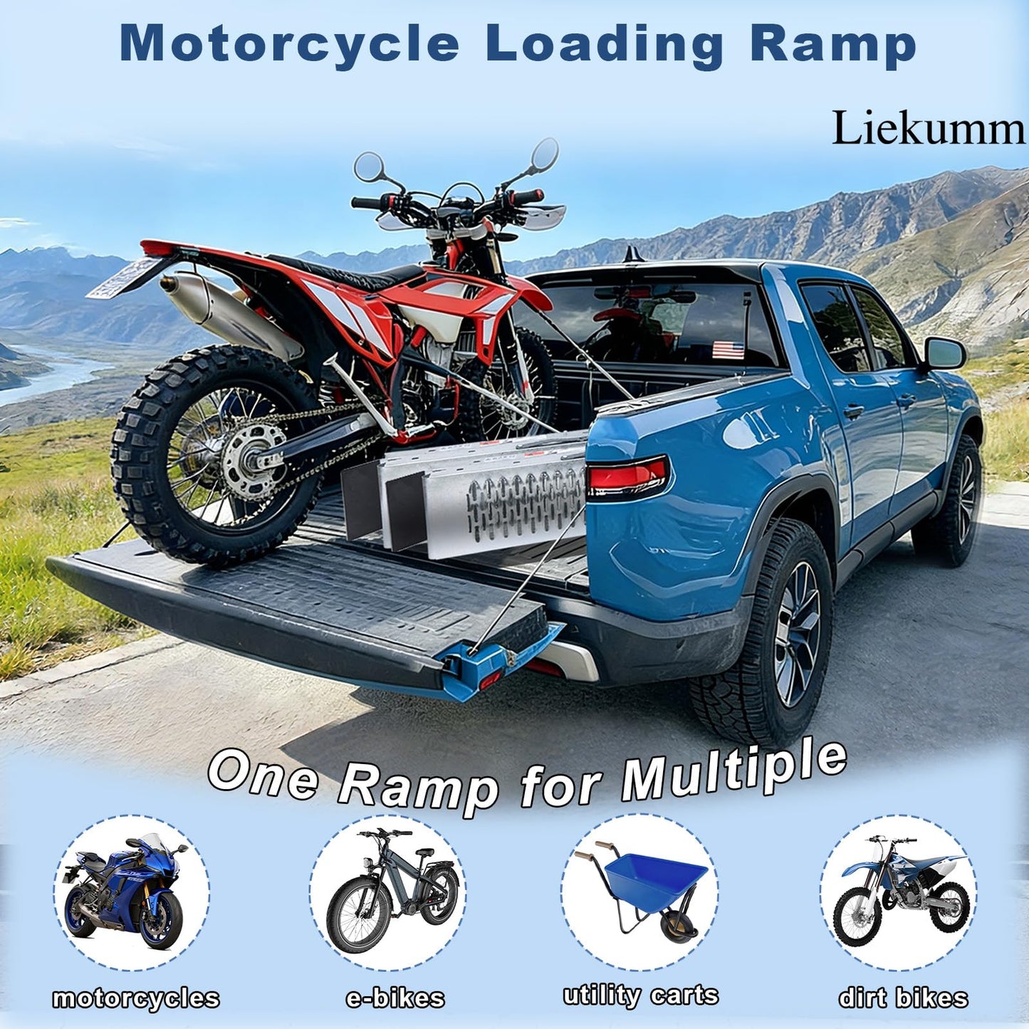 LIEKUMM 67" ATV Ramps 2-Pack, 1000 lbs Capacity Folding Loading Ramps 500 lbs Each, Heavy Duty Steel Truck Ramps for Pickup Trucks, Trailer, Lawn Mower