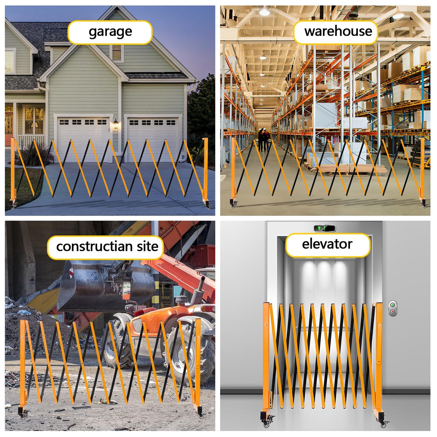 LTSEAME 11FT Industrial Expandable Barricade Folding Security Gate with Wheels,Retractable Driveway Gate with Aluminum Fence(Yellow, 11FT)