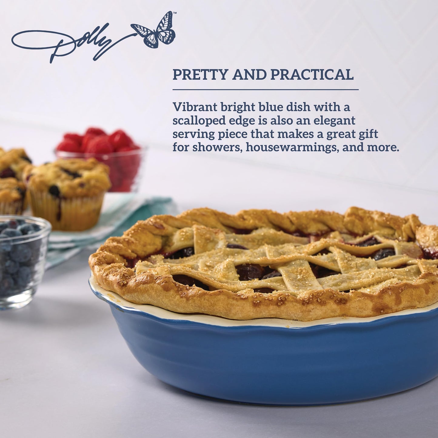 Dolly Parton Pie Dish Durable Stoneware, Even Heat Distribution, Perfect for Sweet and Savory Baking, 10.08 x 10.24 x 2.4 Inch
