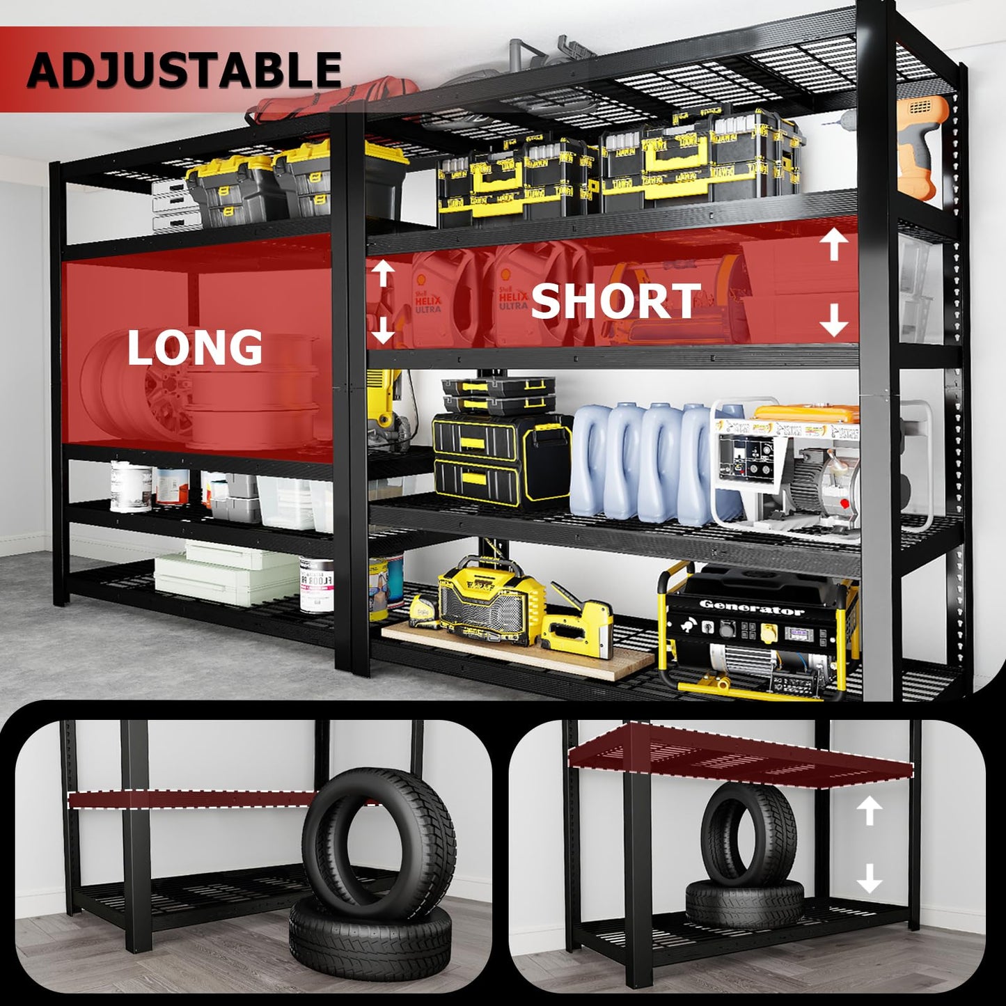 ZEUKMXOO 62" W 3050LBS Storage Shelves Unit,5 Tier Heavy Duty Metal Shelving Unit and Storage Large Rack,72" H x62 W x24 D Adjustable Metal Shelving Unit,Garage Shelves for Basement,Warehouse