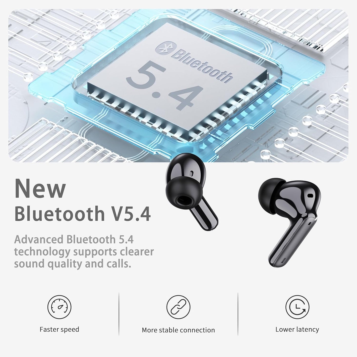 5.4 4 40H IP7 Wireless Earbuds, Bluetooth Headphones in Ear with ENC Noise Cancelling Mic, New Wireless Earphones HiFi