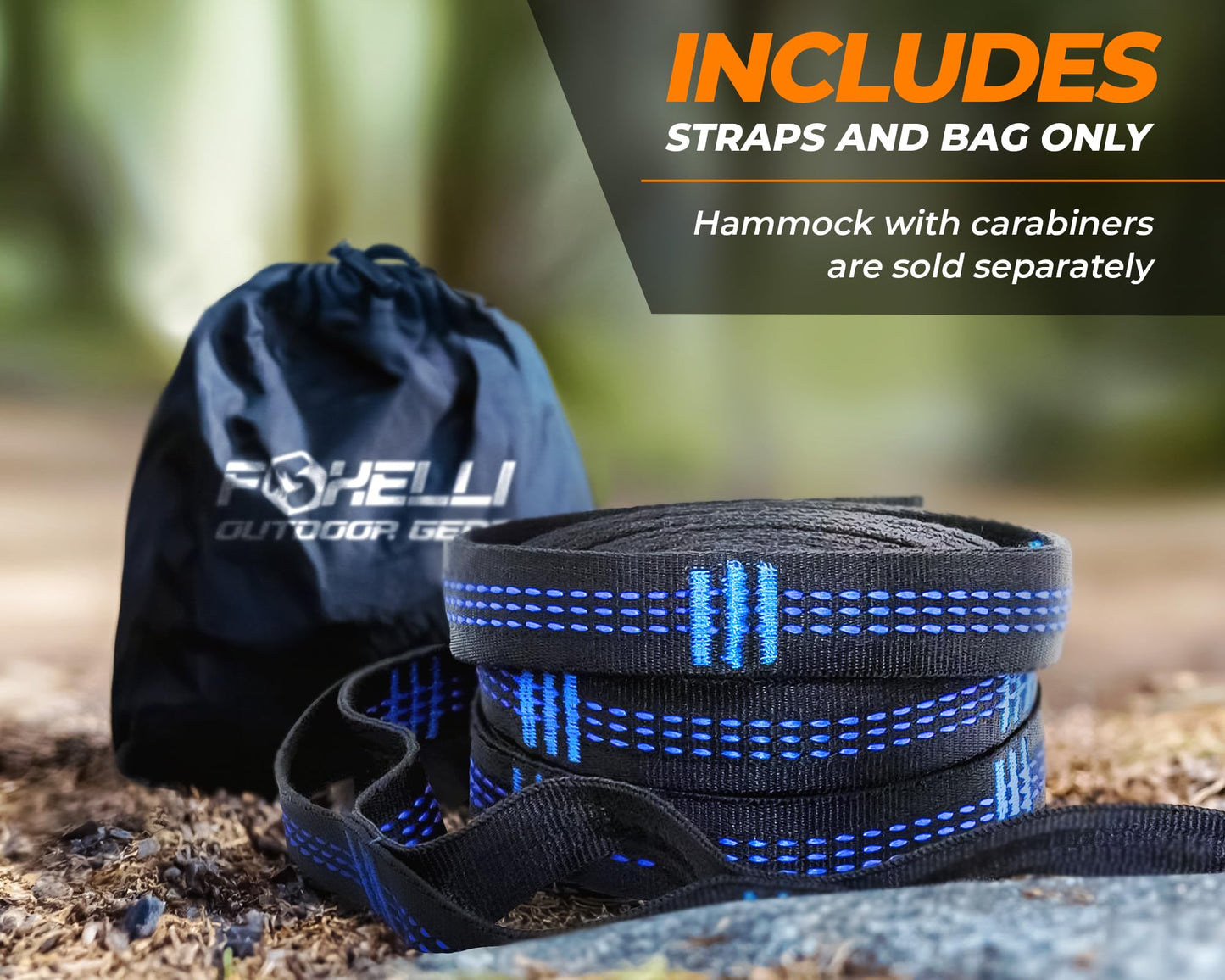 Foxelli XL Hammock Straps - Extra Long 20FT Heavy Duty No-Stretch Suspension System, 40+2 Loops, 2000 LBS Capacity, for Indoor/Outdoor Use – Set of 2 Straps & Carry Bag