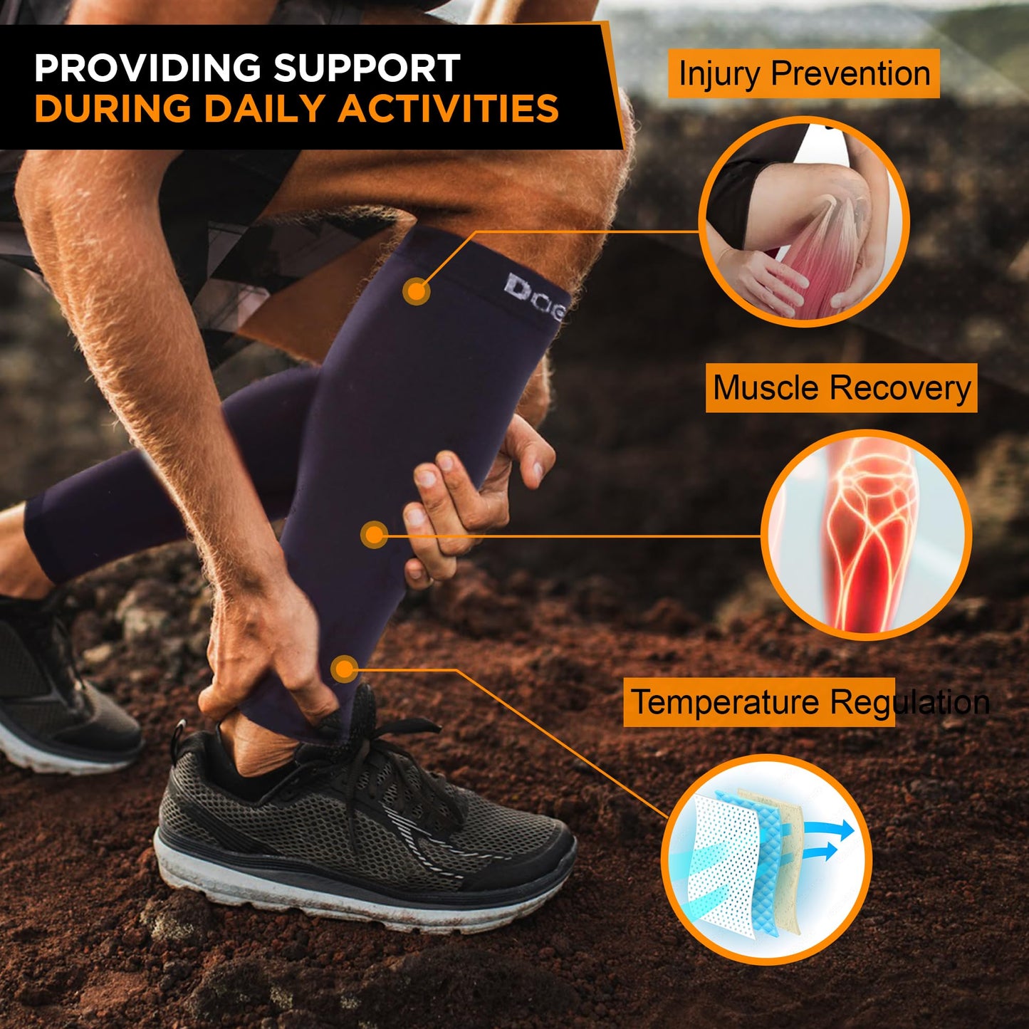 Doc Miller Premium Calf Compression Sleeve 1 Pair 20-30mmHg Graduated Support for Sports Running Circulation Recovery Shin Splints Varicose Veins (Black, Large)