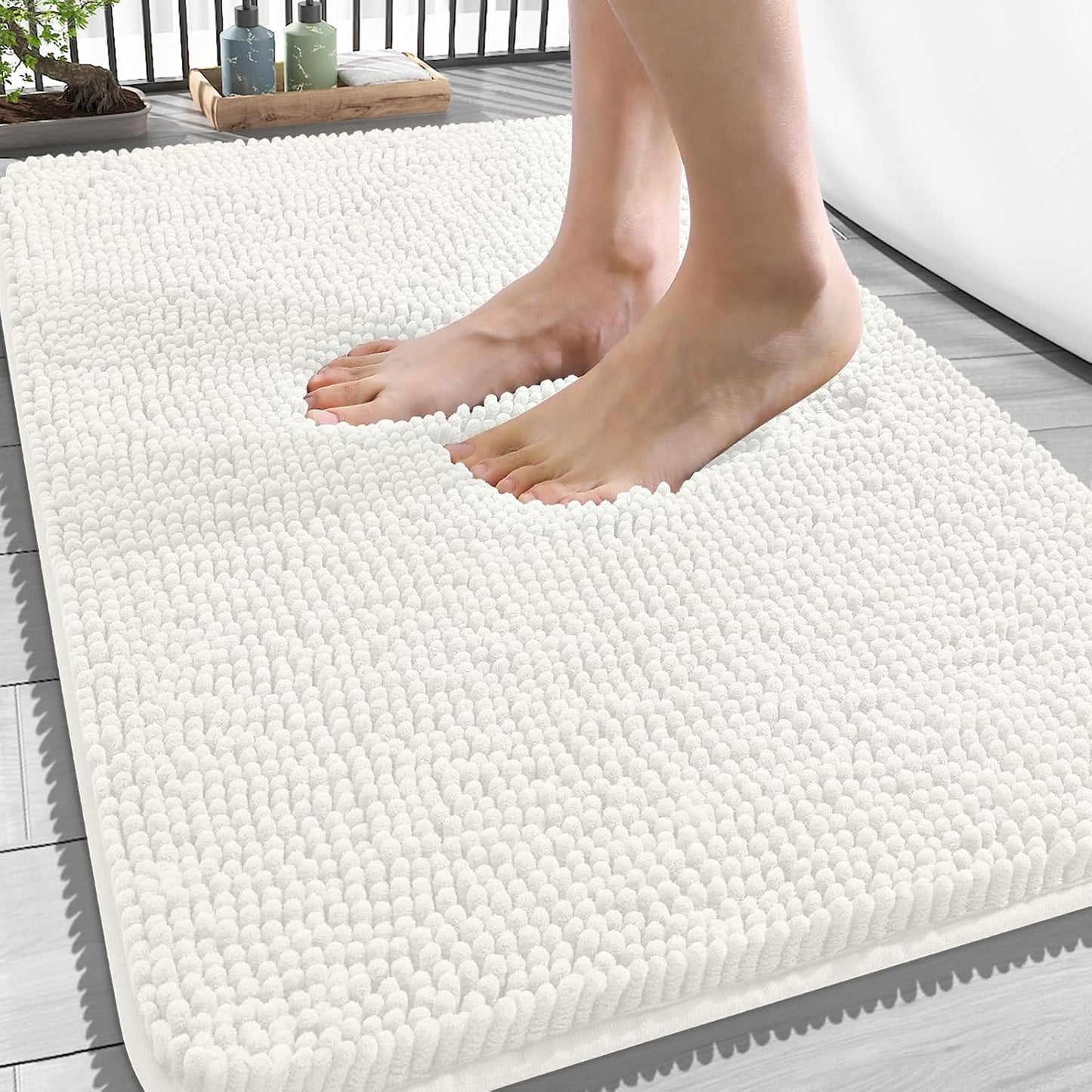 OLANLY Bathroom Rugs - Extra Soft Chenille Bath Mats | Quick-Dry, Machine Washable, Ivory 34x21