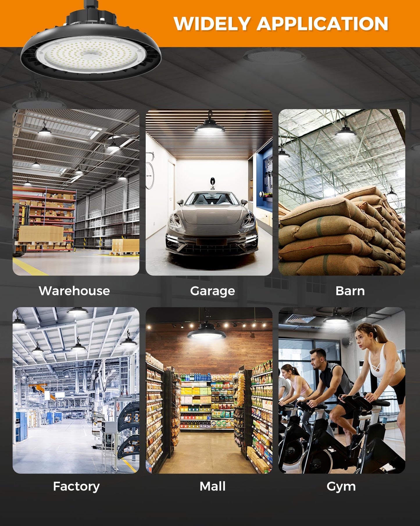 AIKVSXER 240W UFO LED High Bay Lights, 6 Pack, 6000K Shop Light 43200LM Commercial Bay Lighting IP65 LED Garage Lights, 5ft Power Cable Plug & Play for Warehouse Factory Workshop Barn AC100-277V
