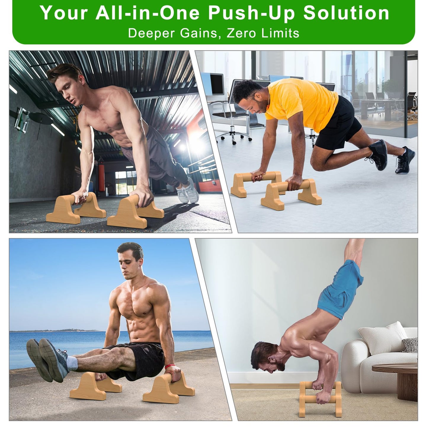 Parallettes Bars, Wood Push Up Bars Handstand Bar with Non-Slip Base, Wooden Calisthenics Equipment for Home Fitness Training, Push Up Stands Handle for Floor Workouts, Supports 600 lbs