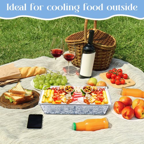 Baderke 3 Set 16" x 9'' Chilled Serving Tray for Parties with Compartments Rectangle Serving Dish Ice Charcuterie Party Platter for Shrimp Fruit Seafood Vegetable Appetizer (Silver)