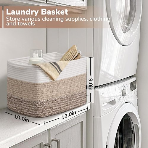 Goodpick Woven Storage Basket - 13"x10"x9" Cotton Rope Organizer for Dog Toys & Books | Stylish Gradient Brown Gift Basket with Handles