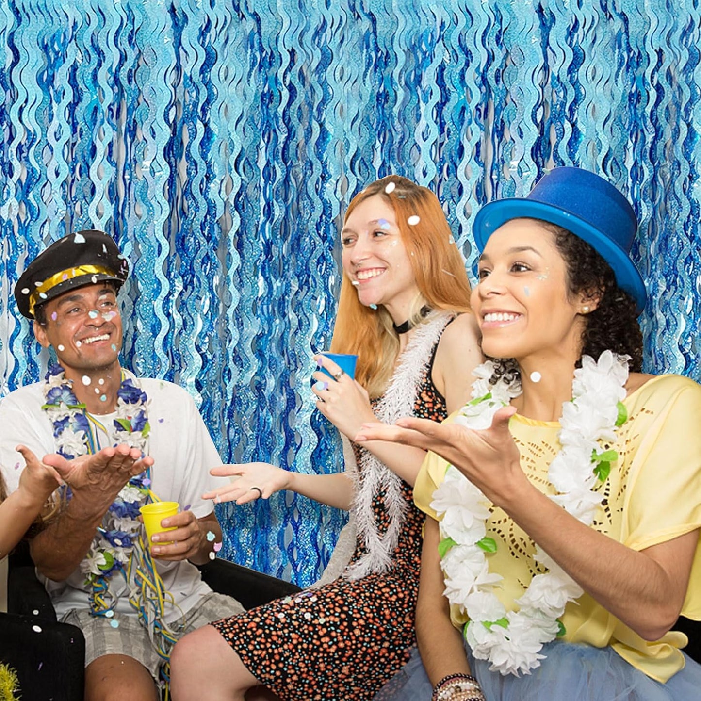 Skiennix Tinsel Foil Fringe Curtains - Metallic Wavy Backdrop for Parties & Events | Photo Booth Decor