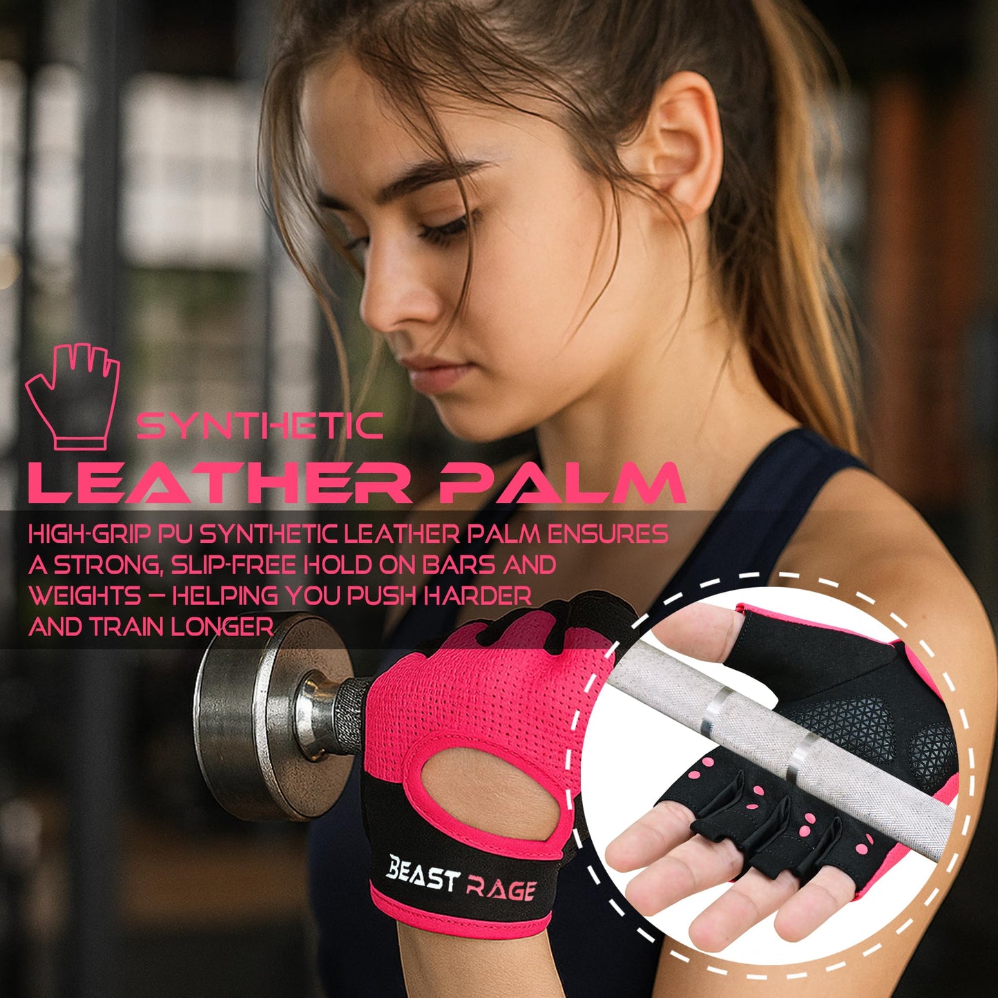 BEAST RAGE Workout Gloves for Men Gym Gloves for Weightlifting Women Fingerless with Palm Protection Padding, Breathable and Lightweight Weight Lifting Glove Cycling Pull Up (Magenta, M)