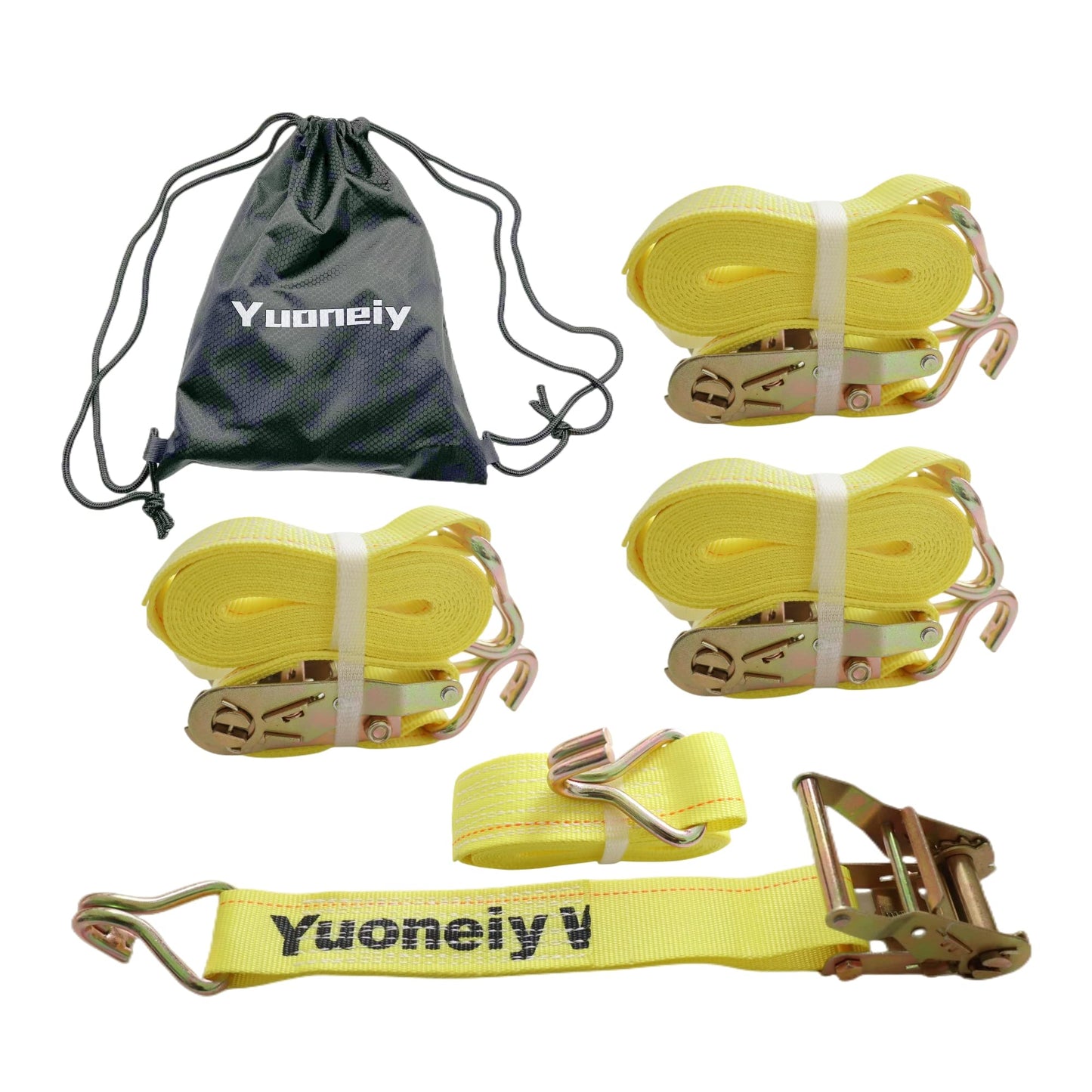 Yuoneiy Ratchet Straps Tie Down Straps Heavy Duty (4PK) 2" x 15' x 4400 lbs J Hook Cargo Tie-Downs Straps for Motorcycle, ATV, UTV, Trailer
