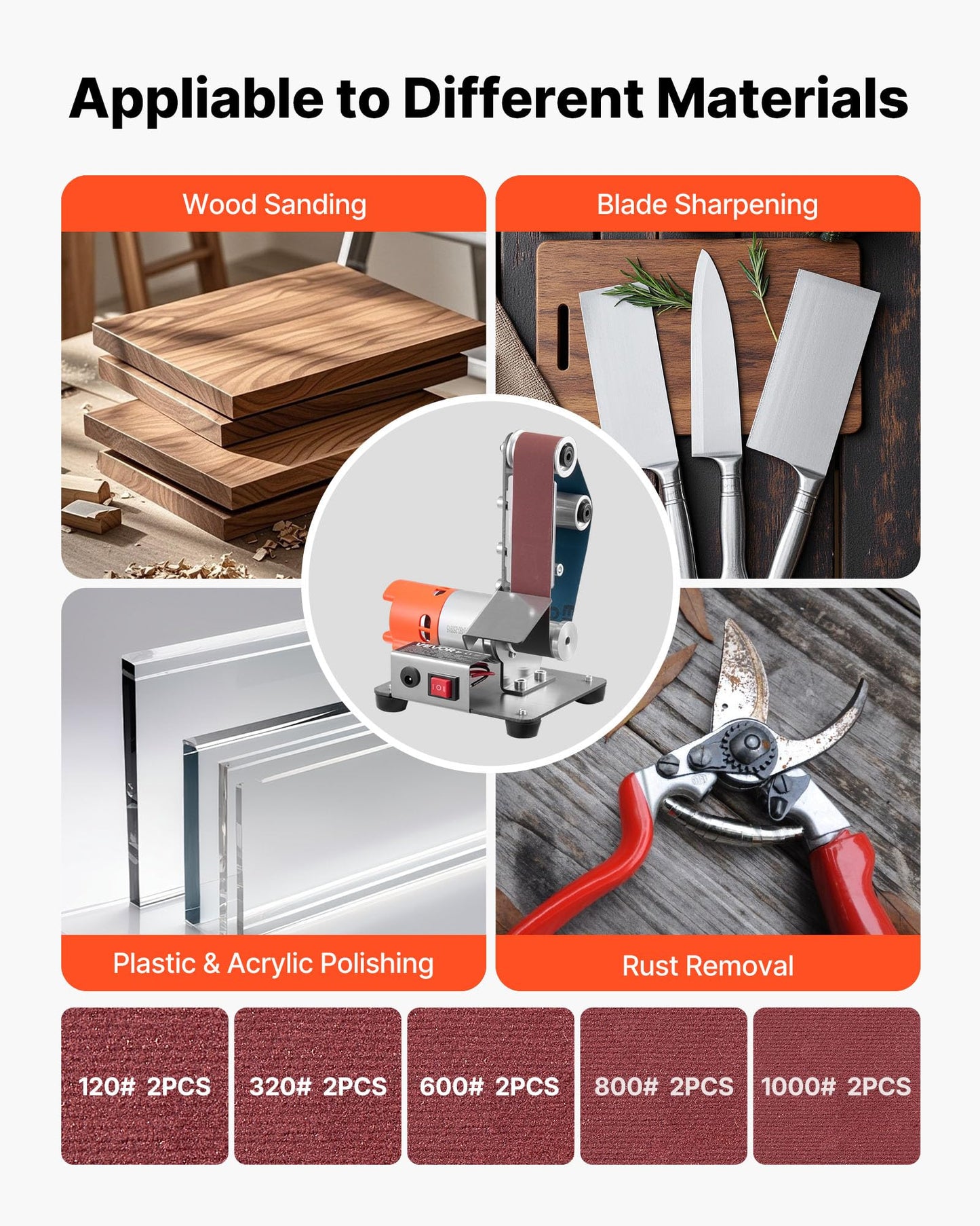 VEVOR Professional Belt Sander with Stand, 9" Disc & 6" x 48" Belt Sander Combo, 800W Sanding Machine with 0-45° Adjustable Worktable for Woodworking, Furniture Refinishing, Knife Sharpening