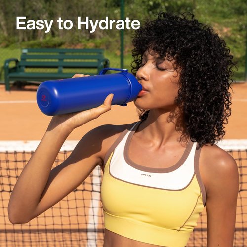 ENCOOL Insulated Water Bottle - Leak-Proof Stainless Steel with Straw | Keeps Drinks Cold for 24 Hours (26 oz, Beaucoup Blue)