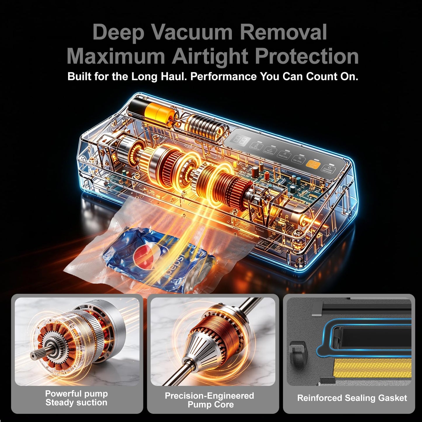 Next-Gen Vacuum Sealer Machine, Food Vacuum Sealer with Powerful Suction Pump, Dual-System for Valve&Textured Bags, Canisters & Marinate, Dual-Heat Seal for Dry&Moist Food, Built-in Cutter&Bag Storage