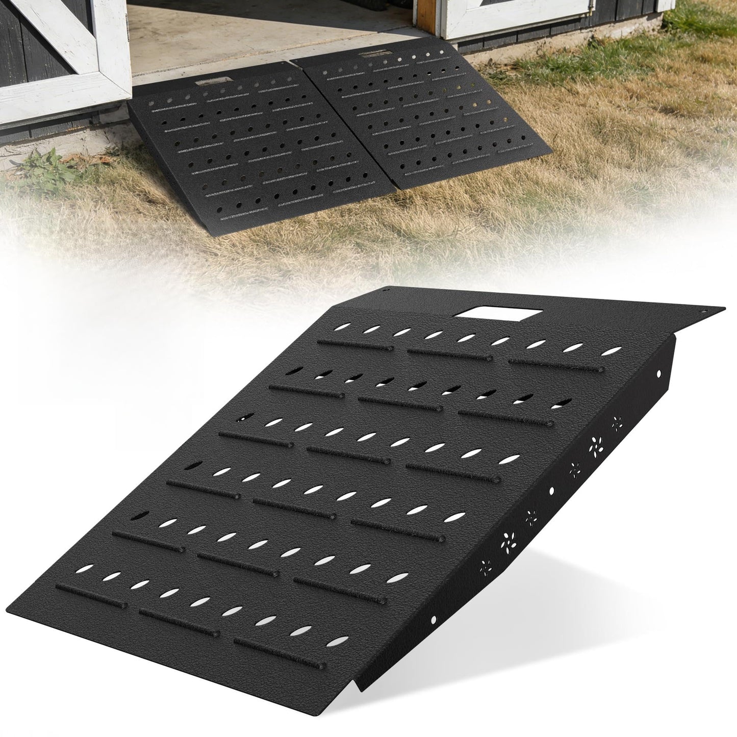 VNN 29" x 24" Shed Ramp - Velvet Black Loading Ramp for Riding Mower, 1 Pack Ramps for Shed，900 LB Capacity Alloy Loading Dock Ramp for Garages, Barns