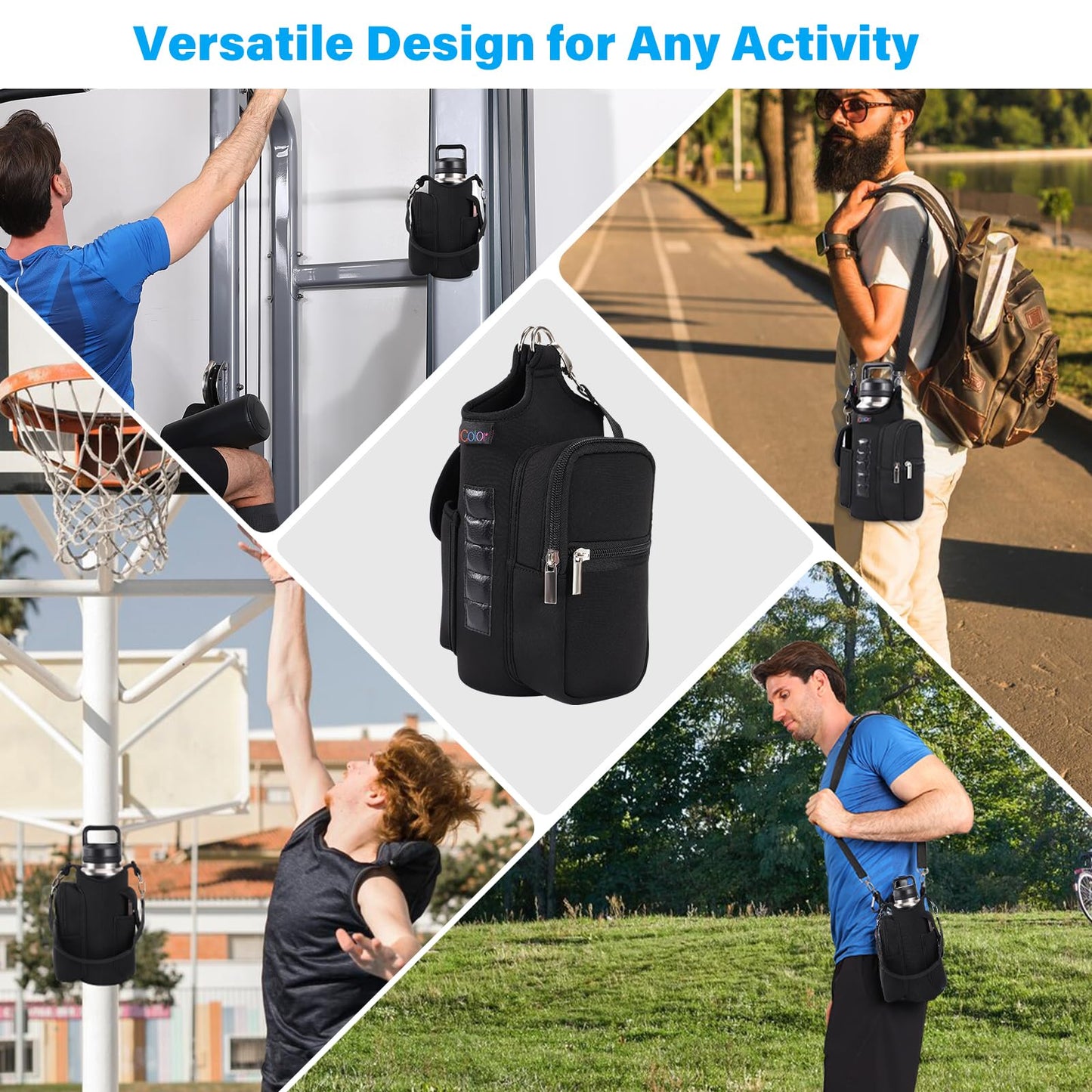 icolor Magnetic Gym Bag Water Bottle Holder with Phone Pockets & Shoulder Strap,5 Built-in Magnets Gym Bottle Pouch Carrier Sleeve,Sling Magnetic Bag Gym Accessories Organizer for Men Women