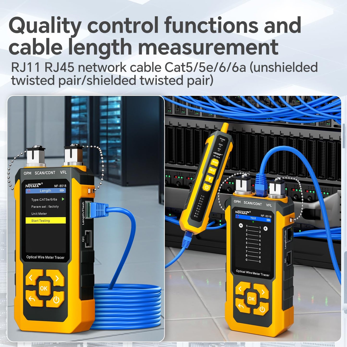 NOYAFA NF-8518 Network Cable Tester with Optical Power Meter, Ethernet Cable Tester, CAT6 Cable Tracker, VFL PoE QC Port Flicker, Length Testing, Fiber Optic Fault Locator, Telephone Line Tracker