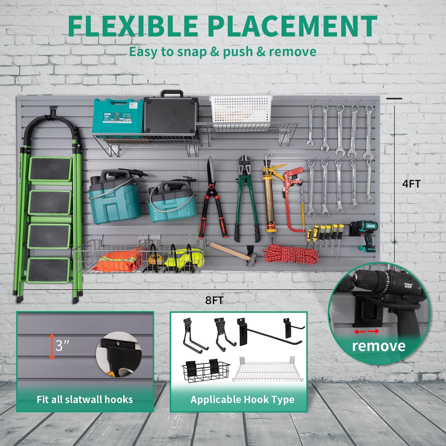 FRAYSCENT Slat Wall Paneling Garage Slat Wall Storage Systems Slatwall Panels Power Tool Organizer Wall Mount, PVC Garage Storage & Organization Products Slate Board (Grey, 4ft x 8ft)