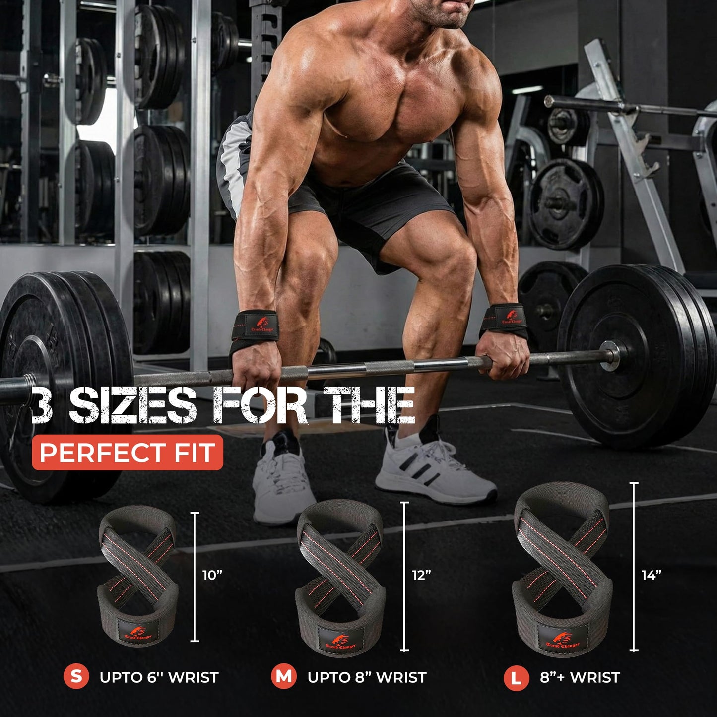 Trend Changer Figure 8 Lifting Strap Padded Deadlift Straps Heavy Duty Weight Lifting Straps Strongman Axle Bar Straps Weightlifting Wrist Wraps (Large (8.0'' & UP Wrist Circumference), Black/Red)