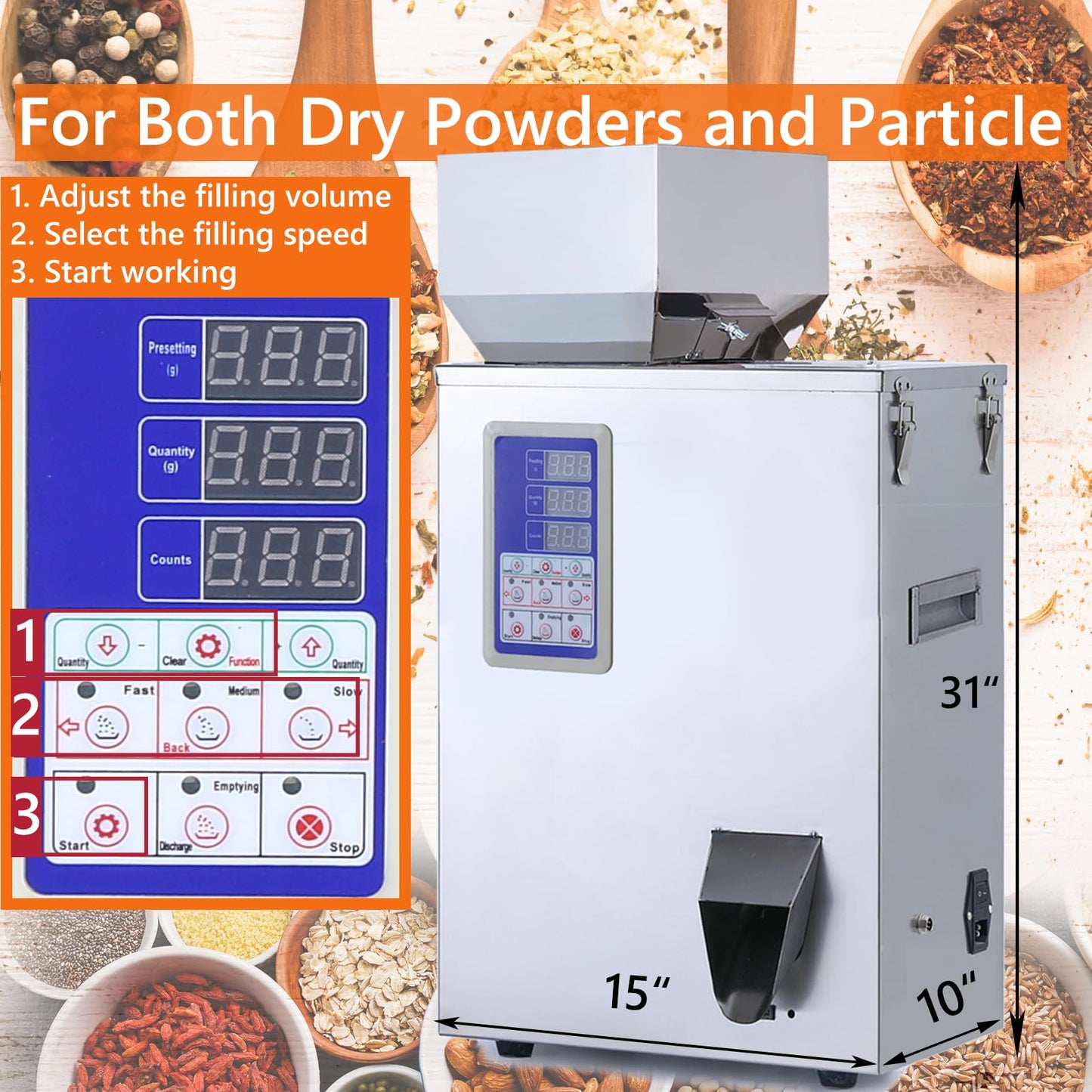 Fanlocn Powder Filling Machine, Particle Filling Machine, Automatic Powder Particle Dispenser For Flour Beans Glitter (Powder&Particle Filler 10-500G)
