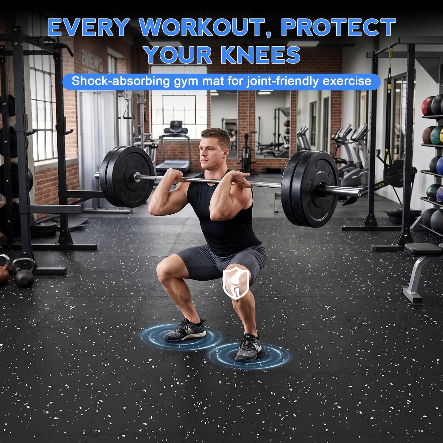 Rubber Gym Floor Mats, 12 Tiles 48 Sq Ft, 0.56" Thick Heavy Duty Gym Flooring for Home Gym, Exercise Equipment Mat for Treadmill, Weightlifting & Workout Area, Non-Slip Protective Flooring