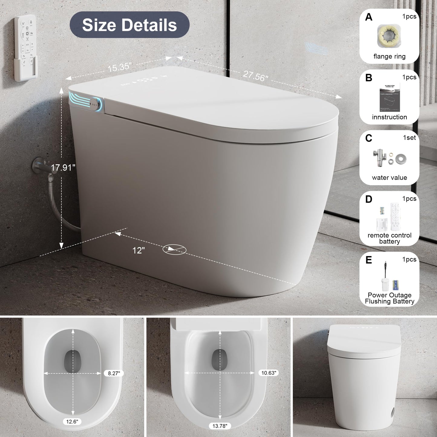 Smart Toilet with Bidet Built in, One Piece Bidet Toilet with Auto Dual Flush, Soft-Close Seat & Lid, Electric Tankless Toilet with Elongated Heated Seat, Foot Sensor, Warm Water & Dryer, LED Display