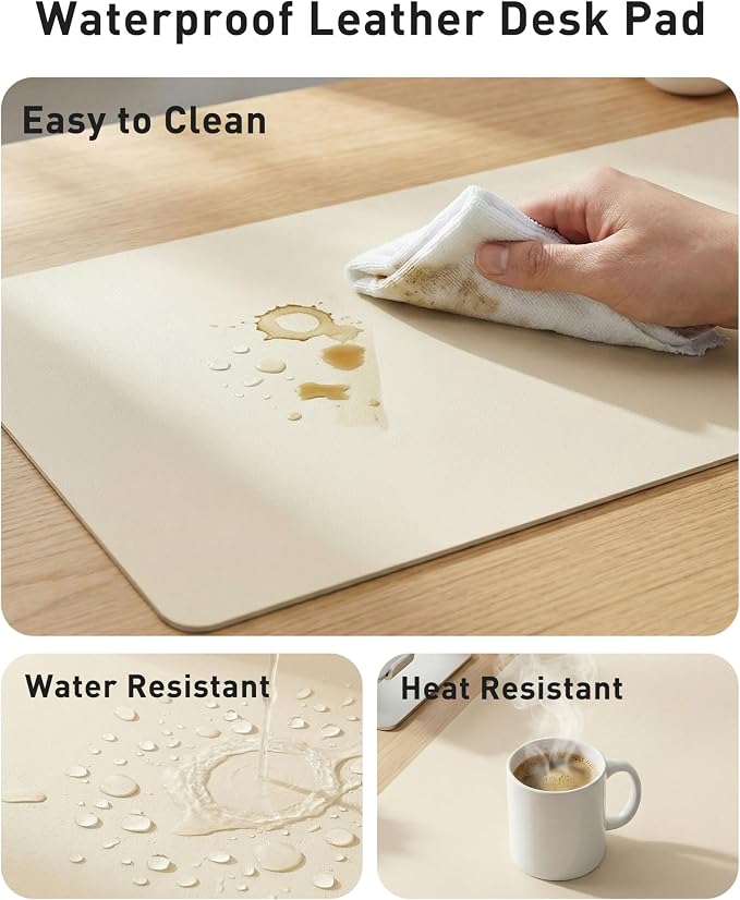 Aothia Faux Leather Desk Mat - Large Mouse Pad, Non-Slip PU Leather Blotter, Waterproof Writing Surface for Office and Home (Beige, 40" x 24")