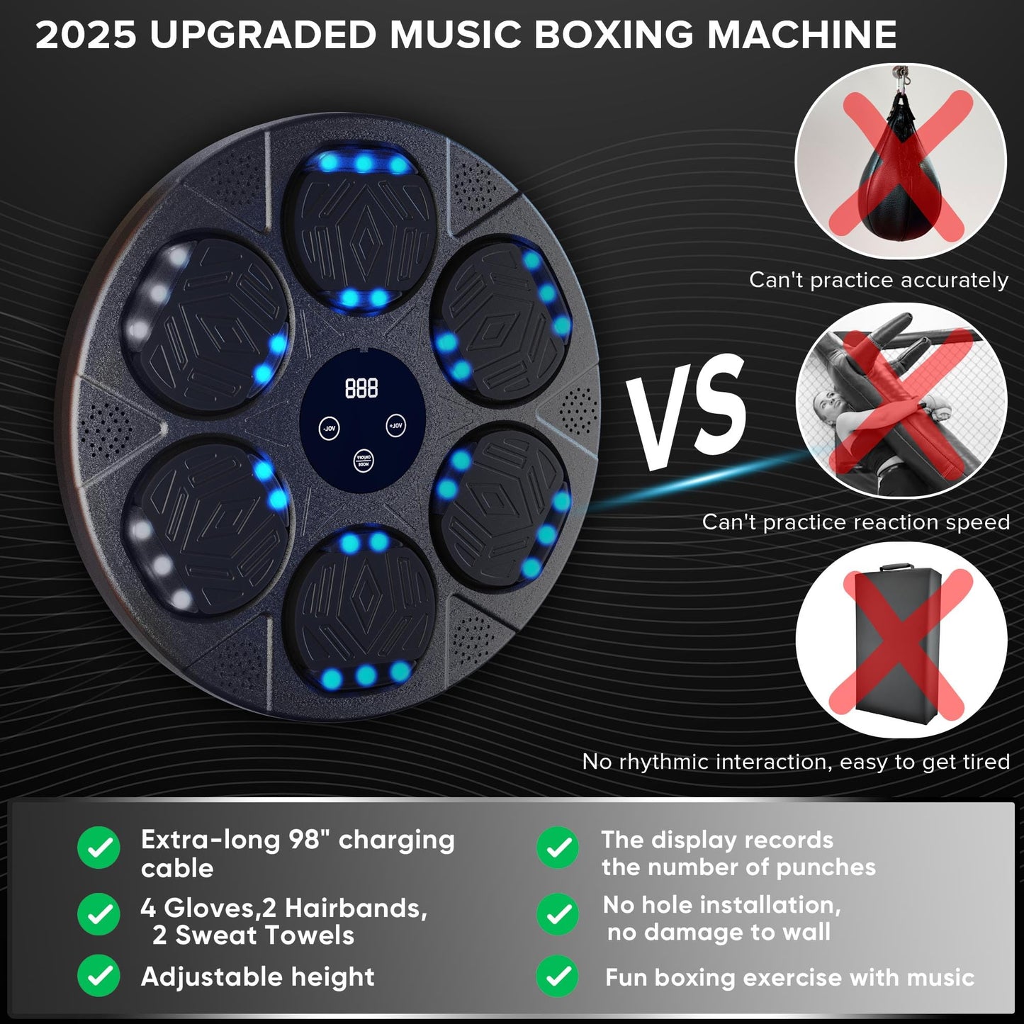 RGYAN Music Boxing Machine Kit Wall Mounted Smart Boxing Machine & Counter Complete Boxing Kit More Than a Standard Punching Machine for Adults & Home Boxing Training (PP+TPE, Dark Gray)