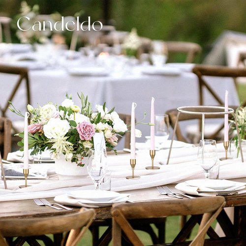 Candeldo Gold Taper Candle Holders - Elegant Metal Centerpiece Set of 12 for Weddings & Christmas Decor
