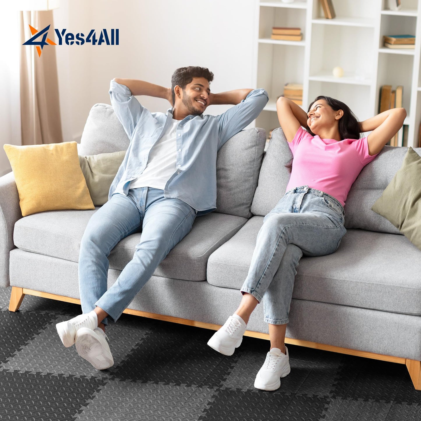 Yes4All EVA Interlocking Mats, Puzzle Floor Tiles, Foam Floor Padding with Border for Furniture, Home Space, Living Room, Garage 24,48,120 SQFT