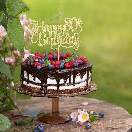 Happy 80th Birthday Cake Topper - Gold Glitter Number 80 for Elegant Celebration Decor