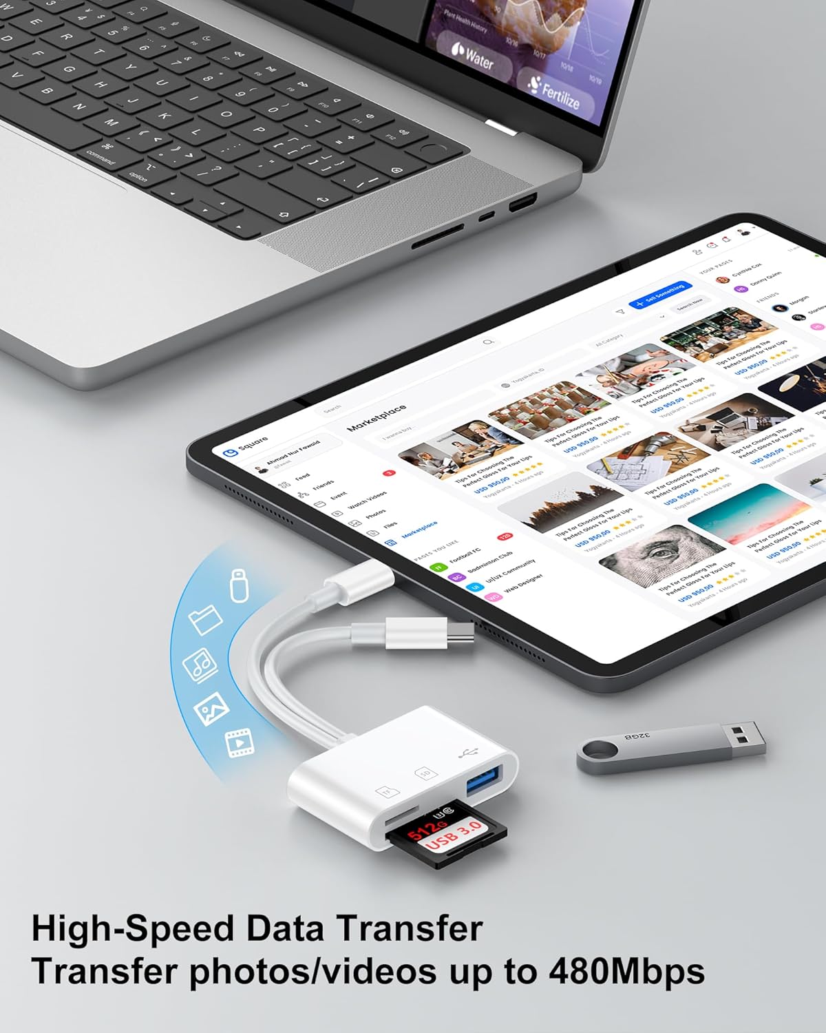 Haoano SD Card Reader for iPhone, iPad, Samsung, Memory SD Card Reader USB C&Lightning Dual Port Micro SD Card Reader