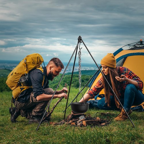 Campfire Tripod, 50" Dutch Oven Tripod with Carry Case, Heavy Duty Camp Fire Cooking Equipment for Camp Chef Outdoor Camping, Cooking Lantern Tripod Hanger with Storage Bag